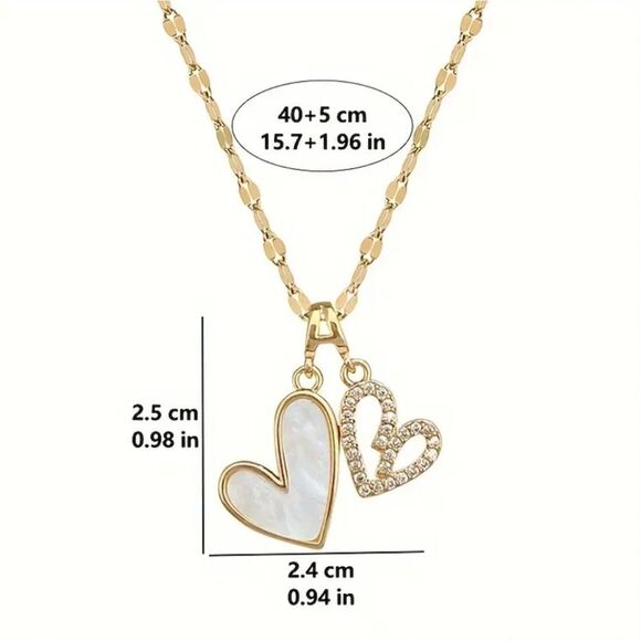 Diamond Double Heart Gold Necklace - Picture 3 of 6